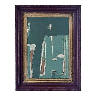 “Cabin Fern" Green Abstract Art in Antique Frame, Transitional Living Room Art by JTS For Sale