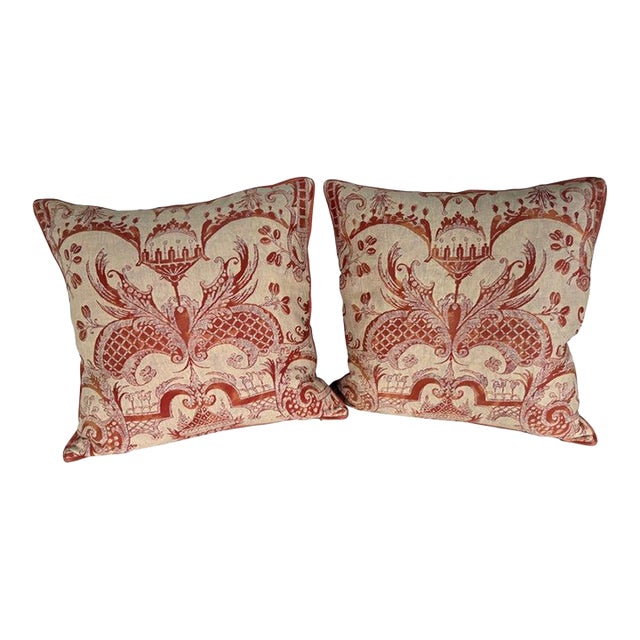 Pair of Authentic Fortuny Mezzaro / Mezziano Textile Pillows For Sale