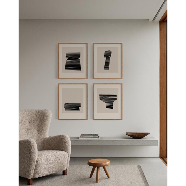 Set of 4 geometric prints 16"x20" size open edition giclee prints. Elegant abstract black figures on beige background....