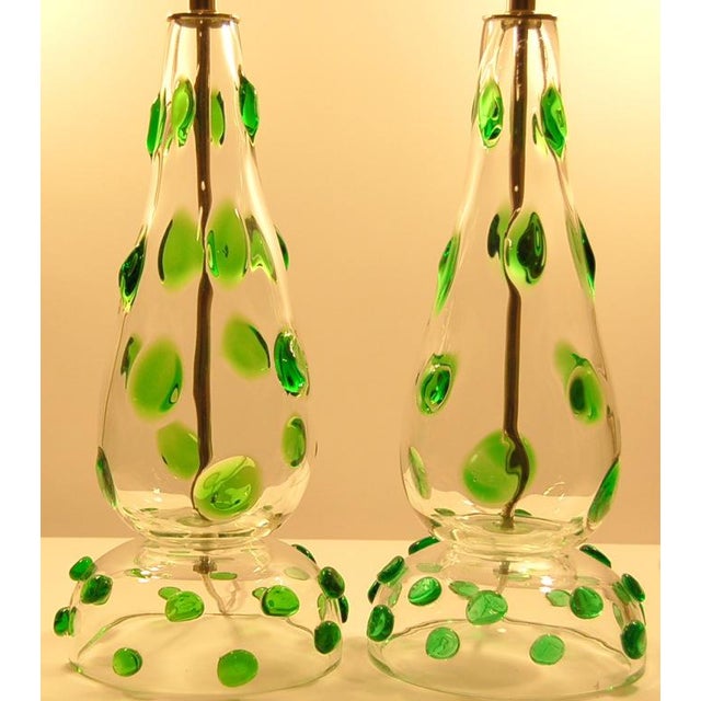 Mid-Century Modern Green Prunts on Vintage Murano Lamps For Sale - Image 3 of 8