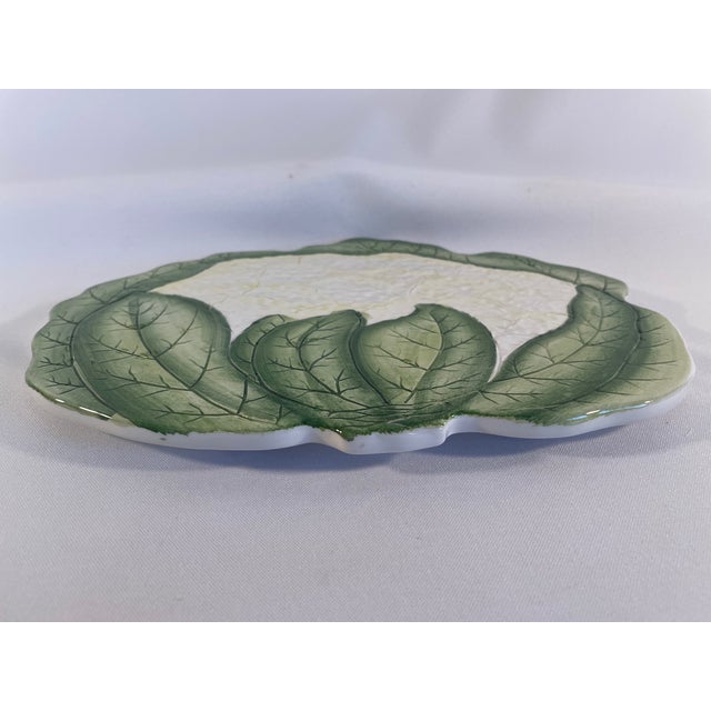 1970s Italian Green and White Majolica Cauliflower Trivet Wall Decor For Sale - Image 6 of 12