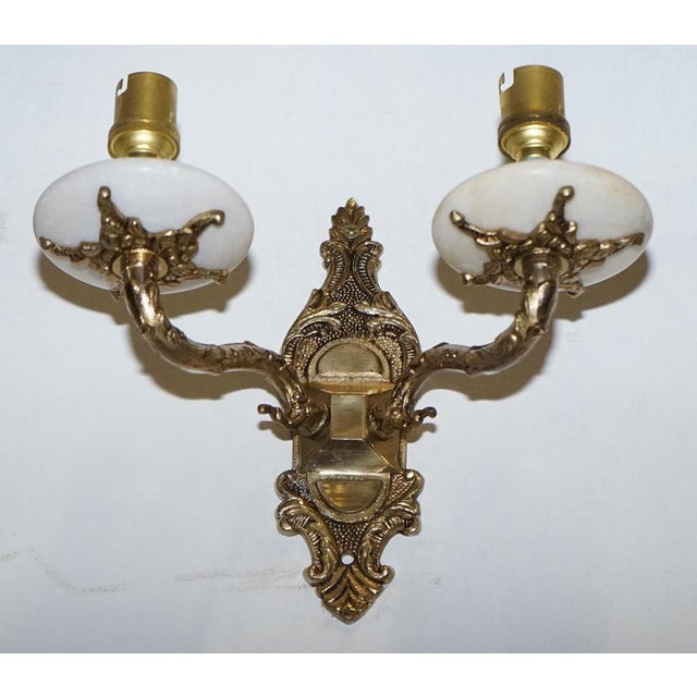 Alabaster & Brass Twin Wall Lights, 1960s, Set of 2 For Sale - Image 3 of 13
