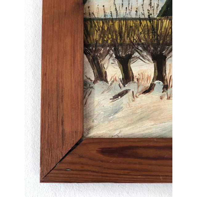 White Vintage Original Cottage Oil Painting: Framed Winter Landscape Art For Sale - Image 8 of 12