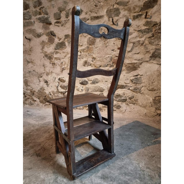 Antique Metamorphic Library Step Chair in Beechwood, France, Early 20th Century For Sale - Image 4 of 18