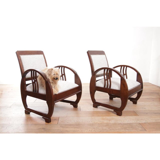 Set of Vintage French Art Deco Wooden Armchairs, 1930s For Sale - Image 14 of 18