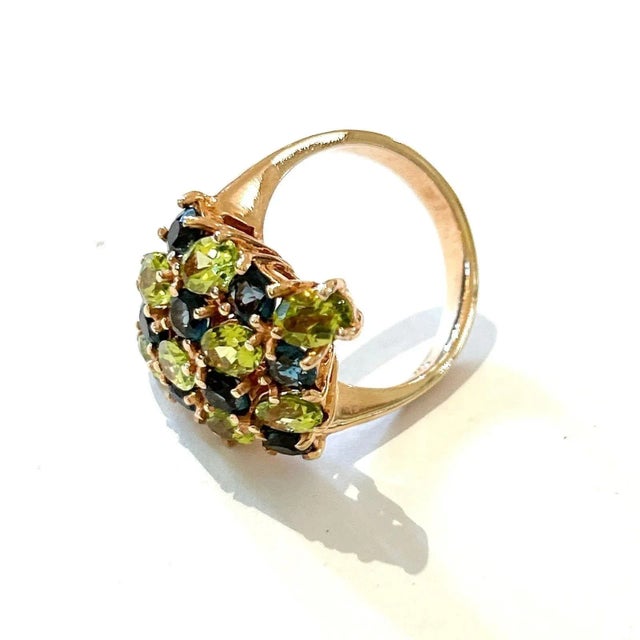 Not Yet Made - Made To Order Bochic “Orient” Blue Topaz and Green Peridot Cocktail Ring 18K Gold and Silver, Size 7 For Sale - Image 5 of 8