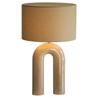 Sea Ceramic Arko Table Lamp with Light Brown Lampshade by Simone & Marcel For Sale