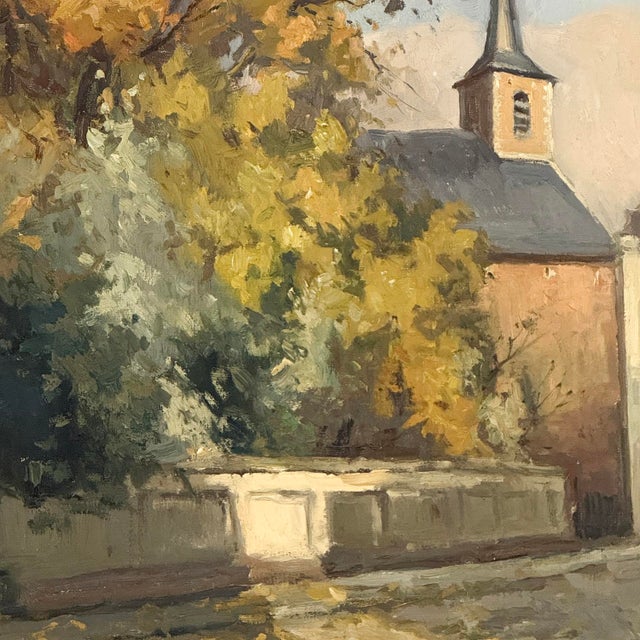 Antique Framed Oil Painting on Canvas by Victor Fermans 'Autumn Village Scene' For Sale - Image 11 of 16