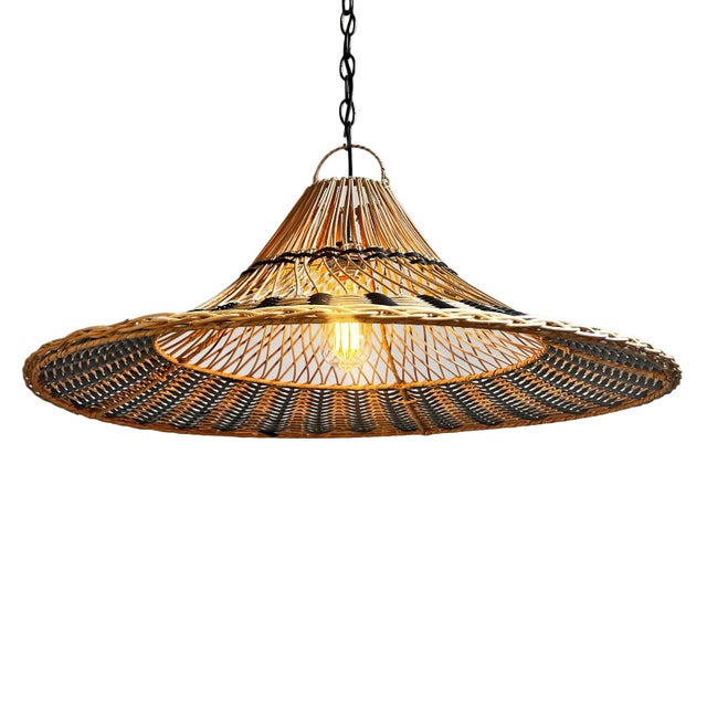 Rattan Tuxedo Hat Pendant Light For Sale - Image 4 of 12