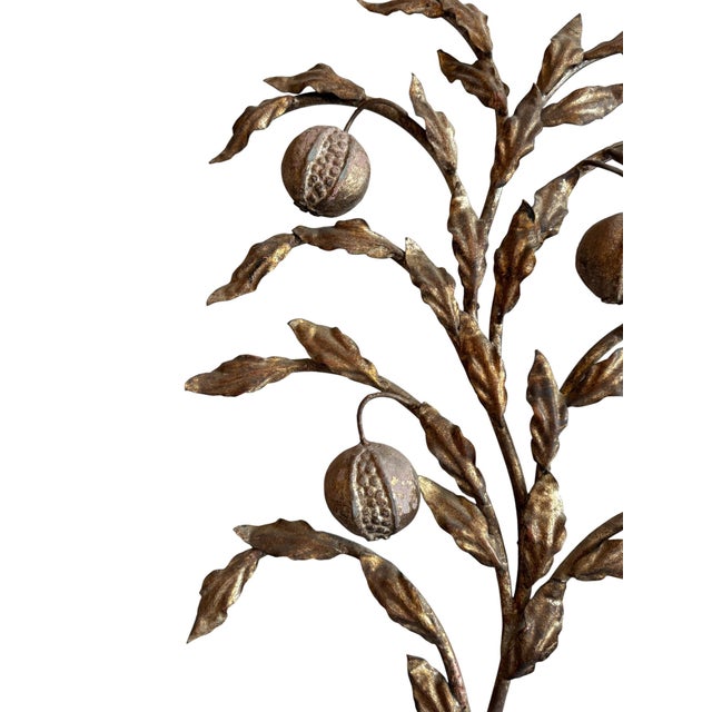 Gold Large Mid Century Vintage Italian Iron and Wood Wall Decor With Fruits and Leaves For Sale - Image 8 of 8