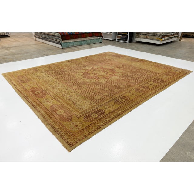 Transitional Oushak Style Wool Rug Handmade in Terracota With Medallion Design For Sale - Image 4 of 9