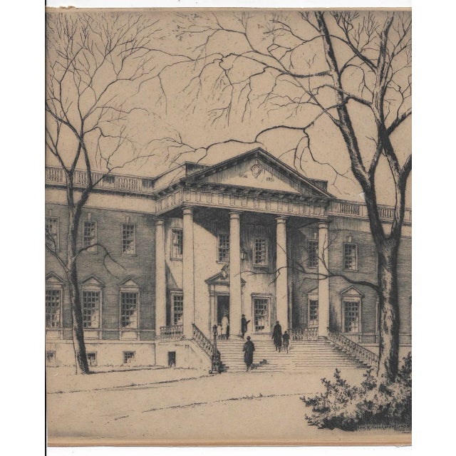 Leon Rene Pescheret (1892-1961) 1935 etching of the portico of the Chicago Historical Society, signed and dated in the...