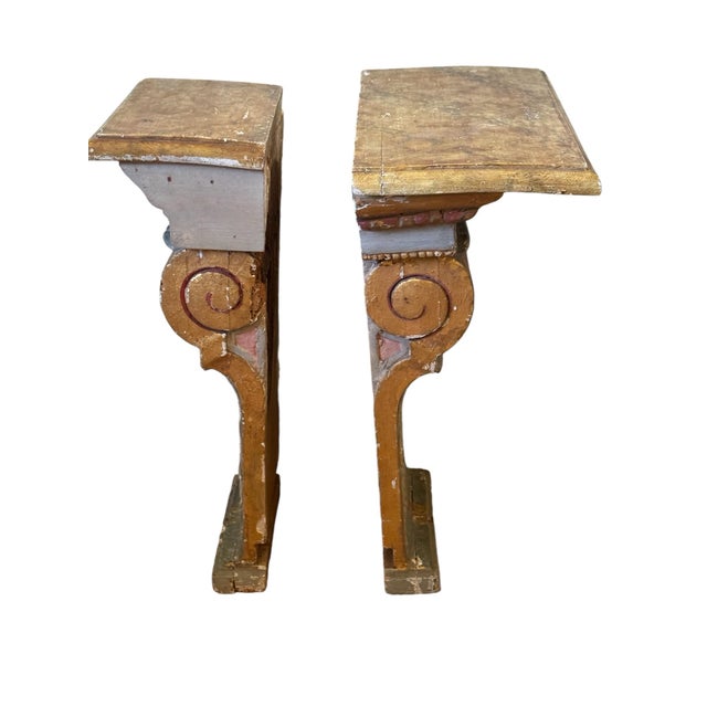 Matching Pair of Italian Painted Brackets With Faux Marble Tops. For Sale In Dallas - Image 6 of 10