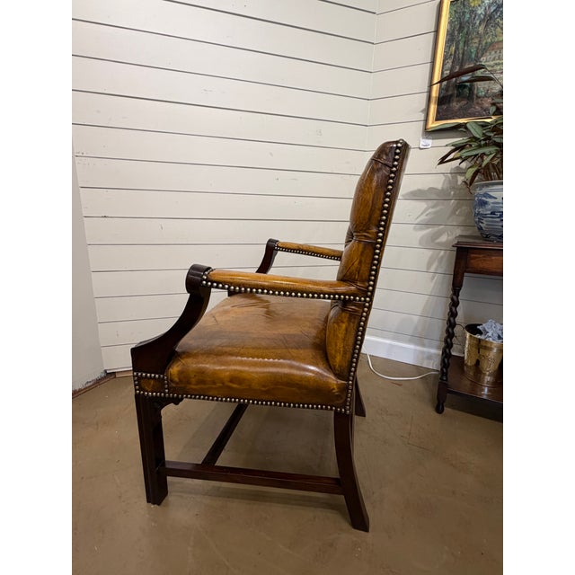 Wood Vintage English Leather Chair For Sale - Image 7 of 11