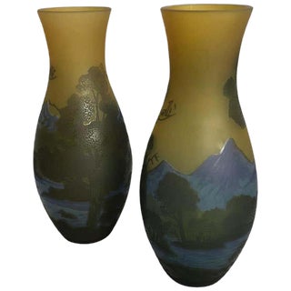 Cameo-Cut Glass Vases, 20th-Century, Set of 2 For Sale