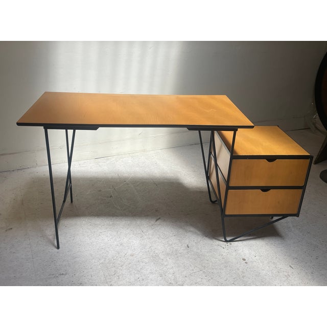 Floating Modernist Desk attributed to Vista of California by D.R. Bates and Jackson Gregory, Jr. Crafted of iron and...