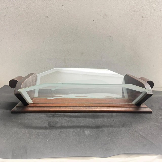 1930s Art Deco Wood and Greyhounds Etched Glass French Centerpiece For Sale - Image 12 of 14