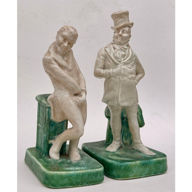 Victorian Bretby Art Pottery Dickens Figures, Mr. Micawber and Uriah Heep Pair, England Early 20th Century For Sale - Image 3 of 17