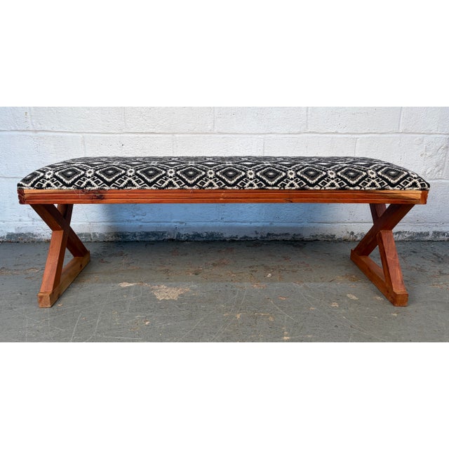 Rustic Vintage Style Southwestern Upholstered Boho X Bench For Sale - Image 3 of 12
