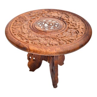 Mid 20th Century Hand-Carved & Inlaid Anglo-Indian Accent Table For Sale