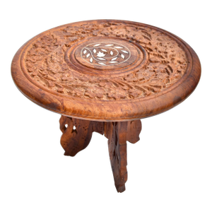 Mid 20th Century Hand-Carved & Inlaid Anglo-Indian Accent Table