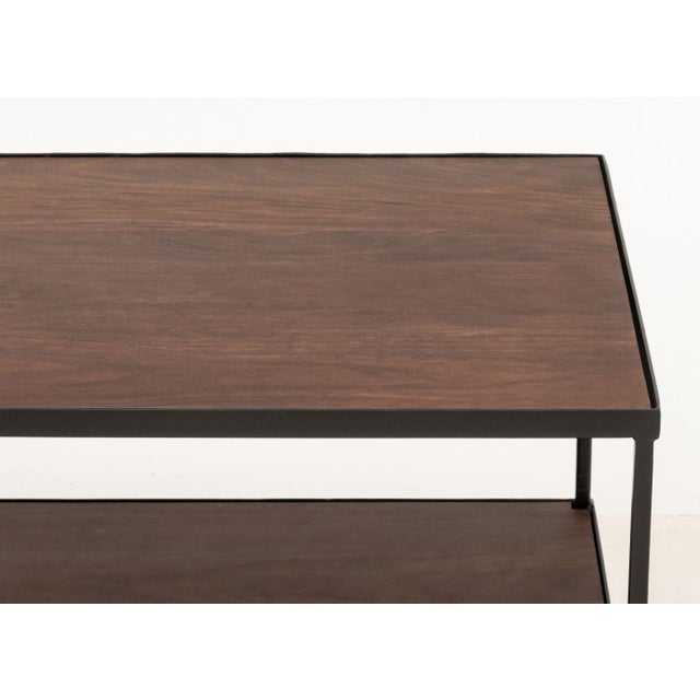 Geometric Design Walnut and Black Patinated Steel Two-Tier Coffee Table For Sale - Image 4 of 6