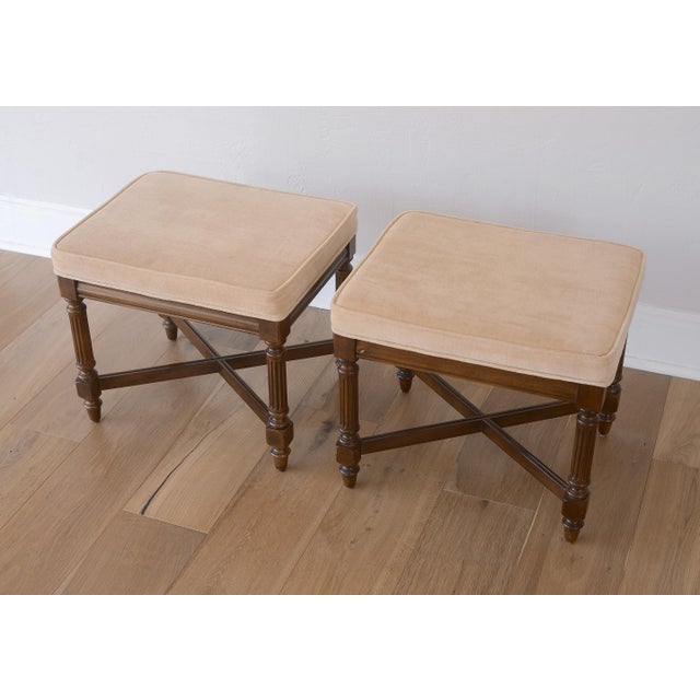 French Vintage French Louis XVI Style Upholstered Ottomans - A Pair For Sale - Image 3 of 14