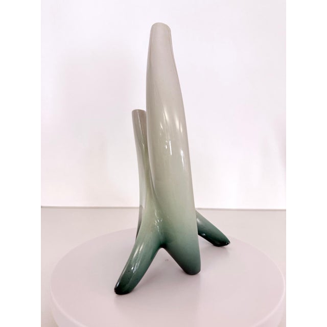 White and Green Ceramic Flower Vase Sculpture attributed to Vibi, Turin, Italy, 1950s For Sale - Image 11 of 16