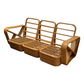 Paul Frankl Style 1950's Bent Rattan Sofa For Sale