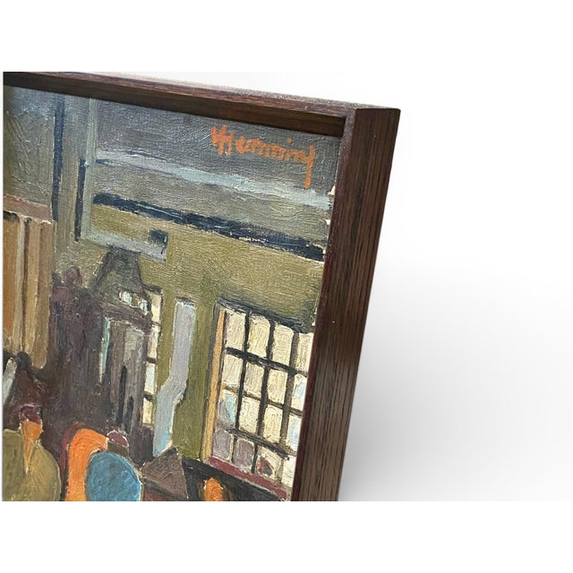 Wilhelm Henning, Industrial Interior (Workshop Scene), Oil on Canvas, 1940s–1950s, Framed For Sale - Image 4 of 9