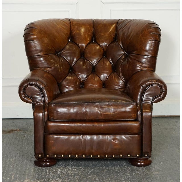 Set of Fully Hand Dyed Leather Writers Reading Armchair with Ottoman For Sale - Image 5 of 18