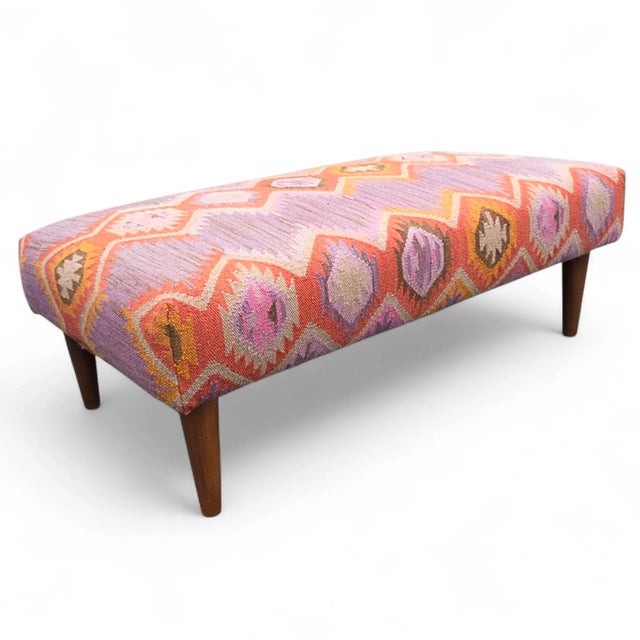 Mid 20th Century Kilim Covered Ottoman For Sale - Image 4 of 11