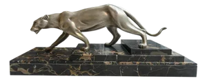 H.Moulins, Art Deco Panther, Silver-Plated Bronze on Marble Base