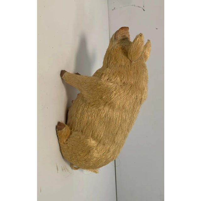 Rustic Vintage Paper Maché Coconut Hair Pig For Sale - Image 3 of 7