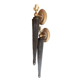 Pair of Mid Century Large Dramatic Torchiere Electrified Wall Sconces For Sale
