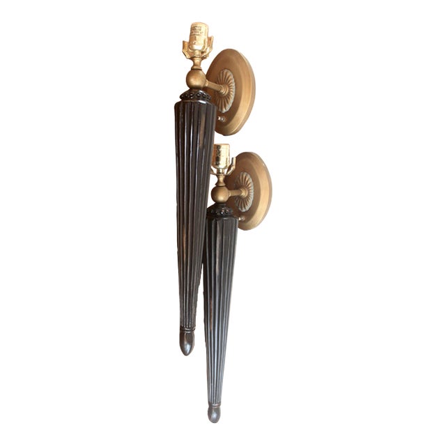Pair of Mid Century Large Dramatic Torchiere Electrified Wall Sconces For Sale