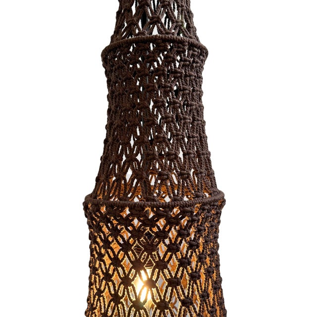 Textile Chocolate Macrame Margo Pendant Light Large For Sale - Image 7 of 10