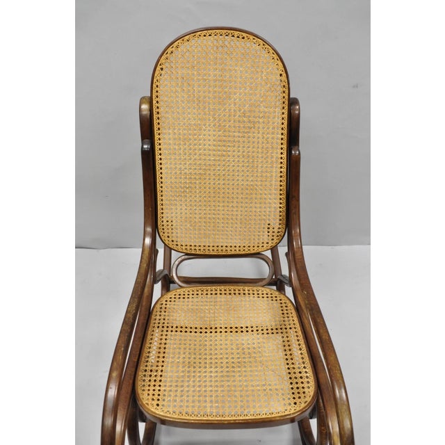 Mid-Century Modern Vintage Mid Century Modern Thonet Style Bentwood & Cane Rocker Rocking Chair (B) For Sale - Image 3 of 18