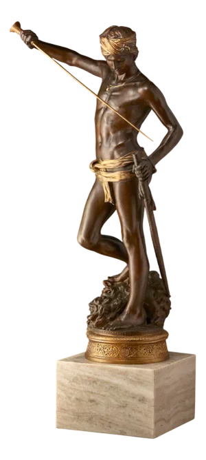 Anthonin Mercié & Barbedienne, David Against Goliath, 1800s, Bronze on Marble