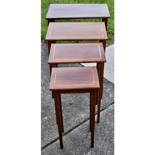 Inlaid Mahogany Nesting Tables Vintage Set of 4 Stacking Tables For Sale - Image 17 of 18