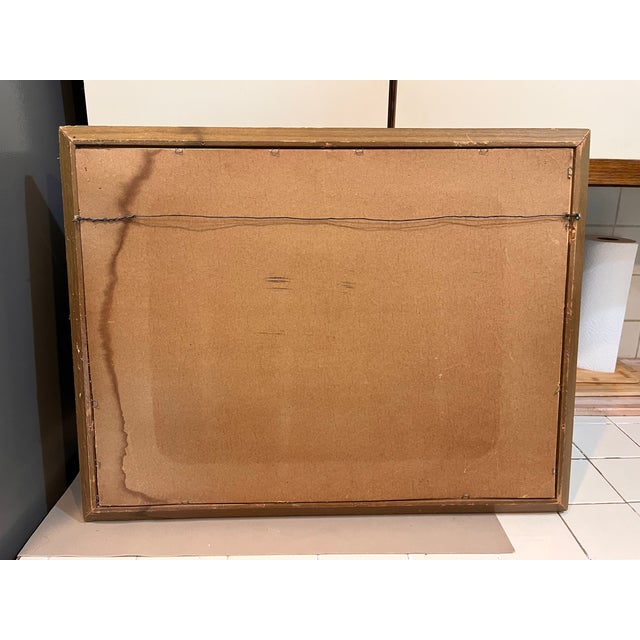 Vintage Abstract Expressionist Painting in Orange, Teal & Brown, Framed For Sale In West Palm - Image 6 of 6