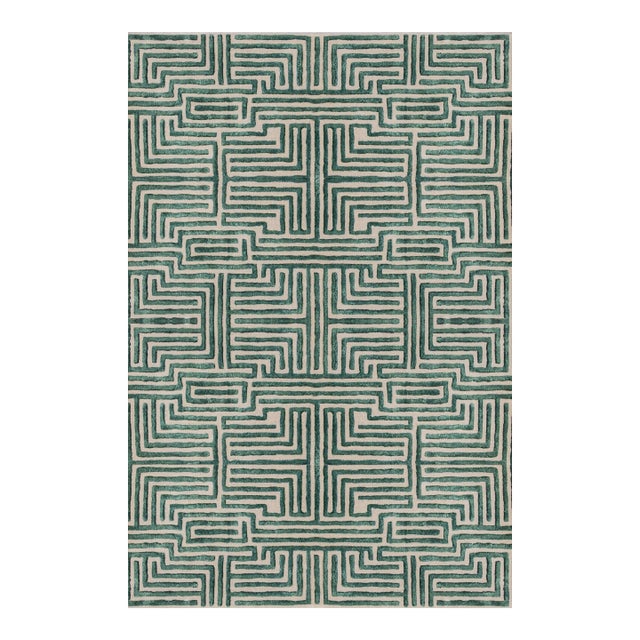 Knossos Hand-Tufted Maze Rug, Boxwood Green, 8x10 For Sale