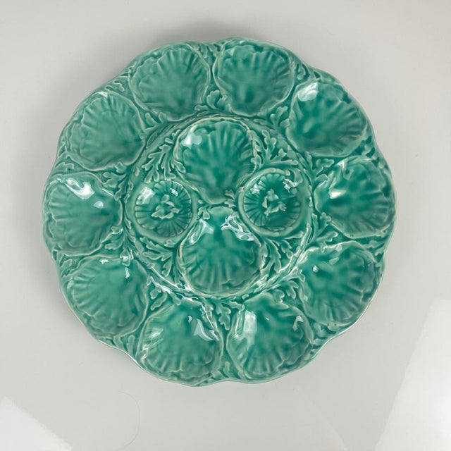 Large Gien Oyster Platter, Earthenware, Turquoise, 1960-70 Space for 12 oysters and 2 lemons (or other items) Glazed...