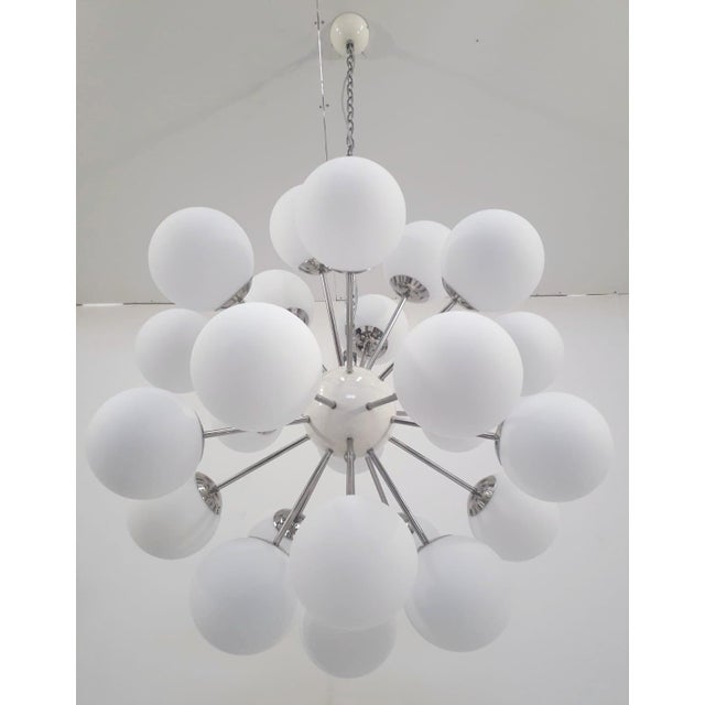 Fabio Ltd 21st Century Nova Polished Nickel Matte White Murano Sputnik Chandelier by Fabio LTD For Sale - Image 4 of 5