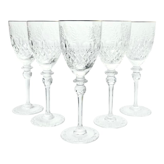 1990s Rogaska “Gallia (Gold)” Set of 5 Crystal Gold Rim Water Glasses For Sale