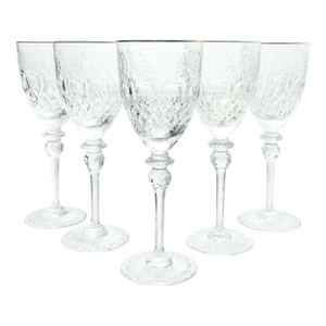 1990s Rogaska “Gallia (Gold)” Set of 5 Crystal Gold Rim Water Glasses