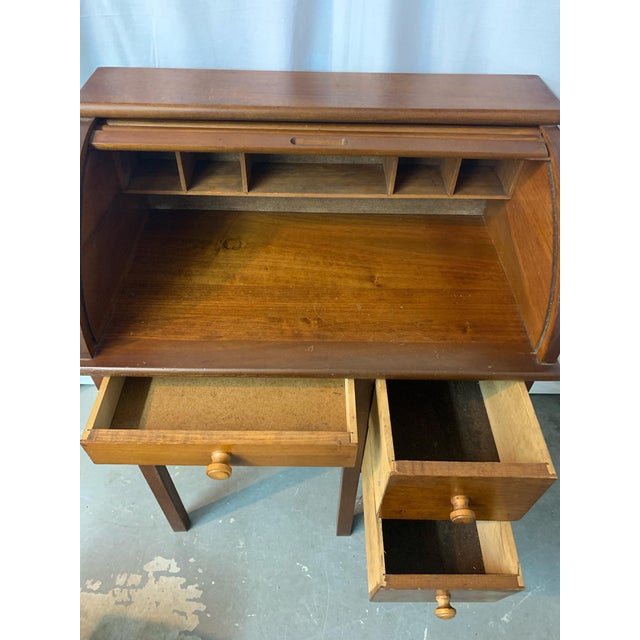 1940s Early Mid Century Child's Roll Top Desk & Swivel Chair - 2 Pieces For Sale - Image 4 of 13