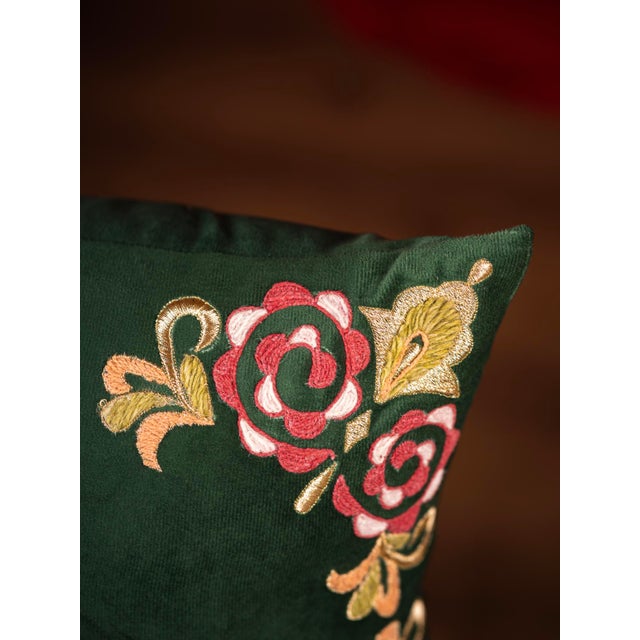 Emerald Floral Pillow Cover For Sale - Image 4 of 5