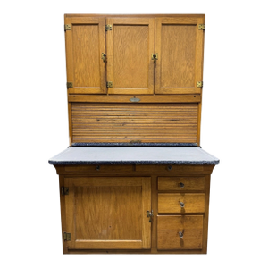 Antique Sellers Hoosier Cabinet C1920 Quarter Sawn Oak Tambour Enamel Counter