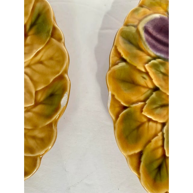 Vintage French Parry & Vieille Majolica Fruit (Plum & Pear) Plates in the Style of De Serreguemines- Set of 2 For Sale - Image 9 of 12